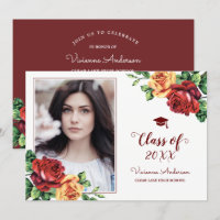 Rose vintage Bourgogne Red Graduation Photo Grad