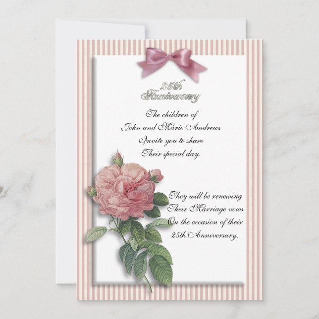 Invitation rose vintage du 25e anniversaire (Devant)
