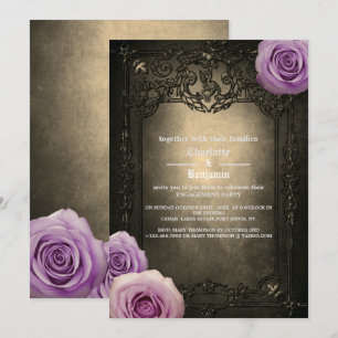 Invitation Rose Vintage et cadre gothique Fête de fiançaill