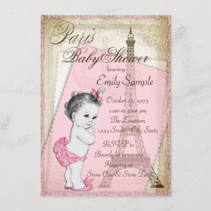 Invitation Rose vintage et or de baby shower de Paris