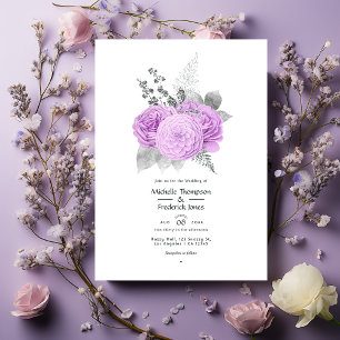 Invitation Rose Vintage Pastel Purple et Silver