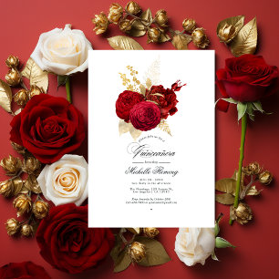 Invitation Rose Vintage Rouge et Or Quinceañera