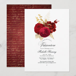 Invitation Rose Vintage Rouge et Or Quinceañera