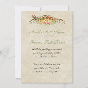 Invitation Rose Vintage sur les oiseaux, Enregistrer l'annonc