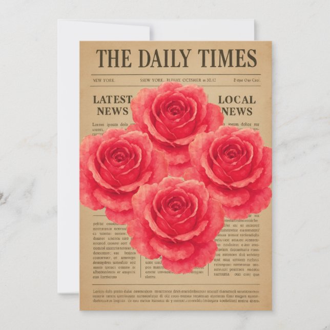 Invitation Rose vintage sur papier antique (Devant)