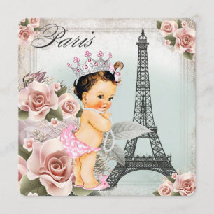 Invitation Rose vintage Tour Eiffel Baby shower Paris