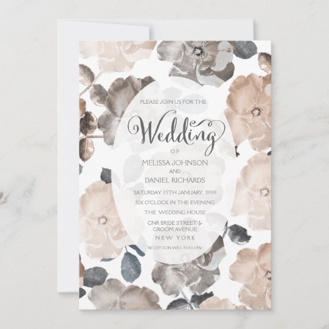 Invitation Rose vintage Typographie Mariage (Devant)