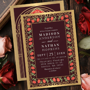 Invitation Rose vintage Verre  Mariage victorien