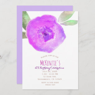 Invitation Rose violet aquarelle Fleur 1er anniversaire fête