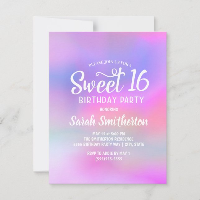 Invitation rose violet aquarelle pour Sweet 16 (Devant)