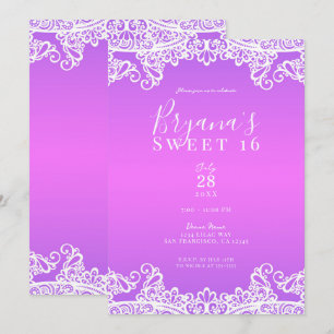 Invitation Rose Violet & Blanc Fête Douce 16 Party