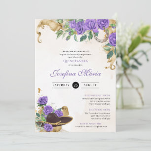 Invitation Rose violet clair Mexicana Mariachi Quinceanera