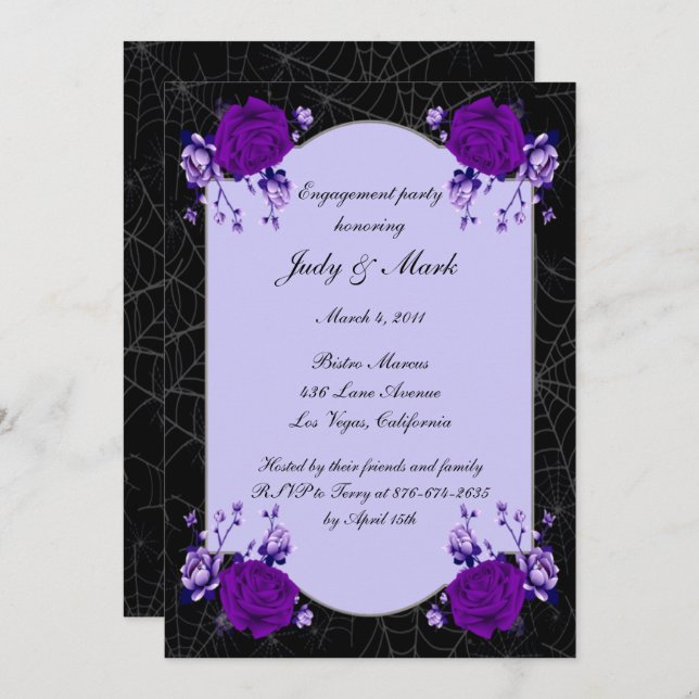 Invitation Rose violet Floral Spiderweb Engagement Party (Devant / Derrière)