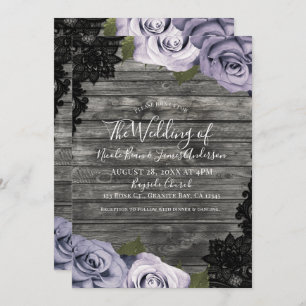 Invitation Rose violet Icy Bois rustique Mariage de dentelle