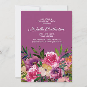 Invitation Rose violet jaune Floral 75e anniversaire Invitati