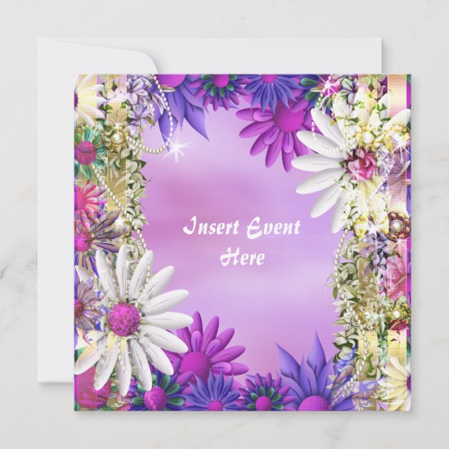 Invitation Rose violet mariage anniversaire fiançailles (Devant)
