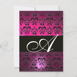 Invitation ROSE VIOLET NOIR  DAMAS MONOGRAMME  fuchsia blanc