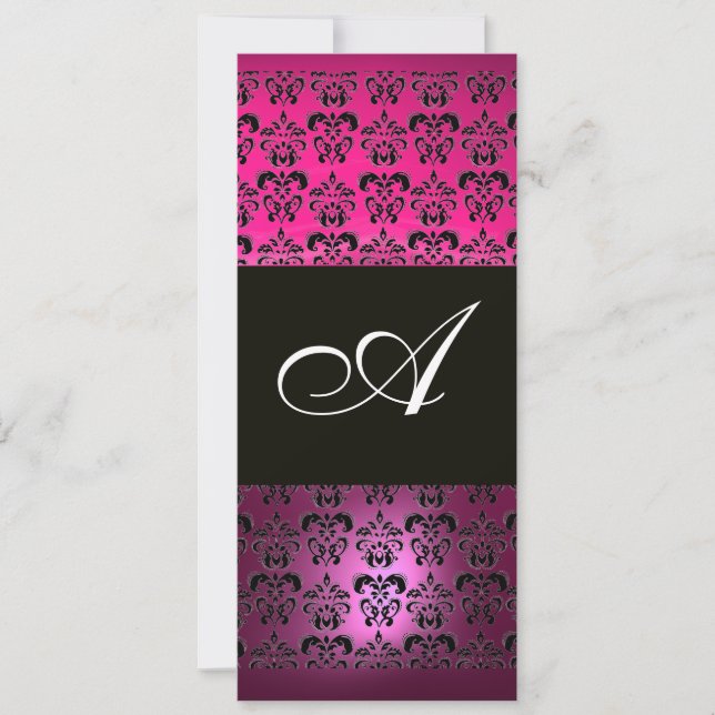 Invitation ROSE VIOLET NOIR  DAMAS MONOGRAMME , fuchsia blanc (Devant)