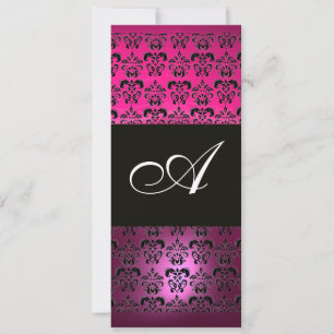 Invitation ROSE VIOLET NOIR DAMAS MONOGRAMME , fuchsia blanc