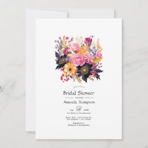 Invitation Rose, violet, noir et or floral Bridal Shower