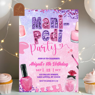 Invitation Rose Violet sequin MANI PEDI Fête anniversaire