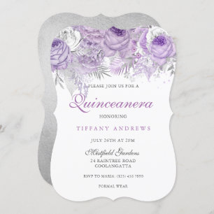 Invitation Rose violet Silver Wonderland Quinceanera Invitati