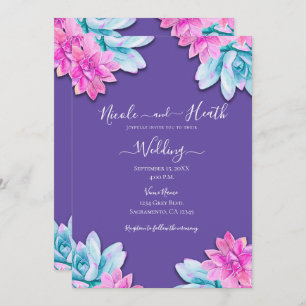 Invitation Rose violet Succulents Moderne Mariage Fiesta