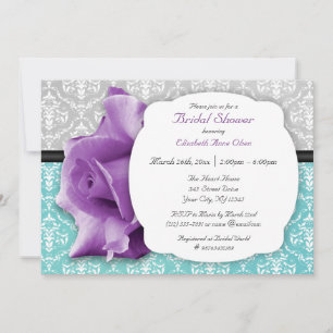 Invitation Rose violet Turquoise Damask Bridal