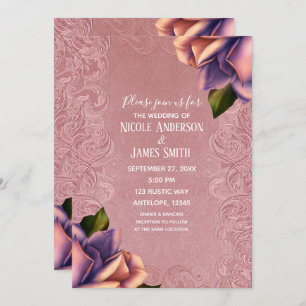 Invitation Rose violet Vintage Antique Rose Élégant Mariage