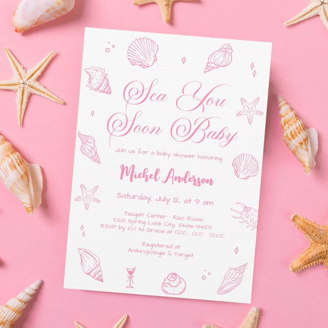 Invitation Rose Vous Verrons Bientôt Fête Prénatale Côtière (Créateur téléchargé)