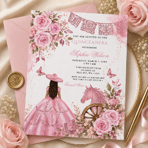 Invitation Rose Western Cheval Floral Charra Quinceañera