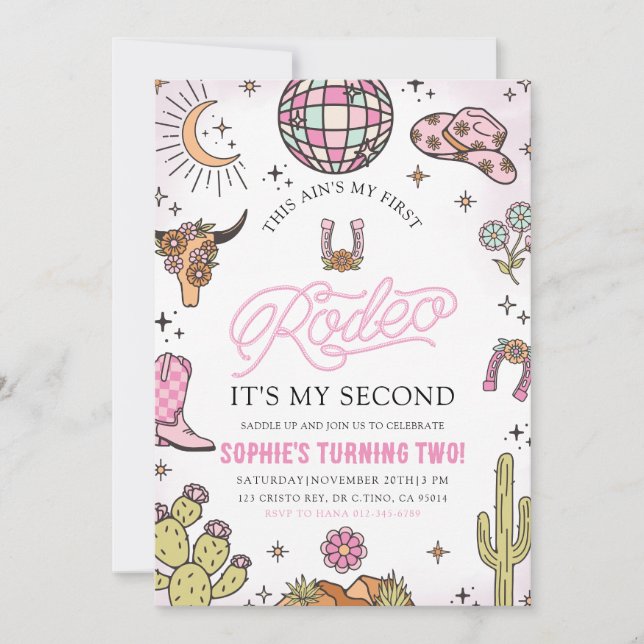 Invitation Rose Western Cowgirl Rodeo 2e fête d'anniversaire (Devant)