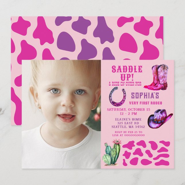 Invitation Rose Western Cowgirl Rodeo Girls Photo Anniversair (Devant / Derrière)