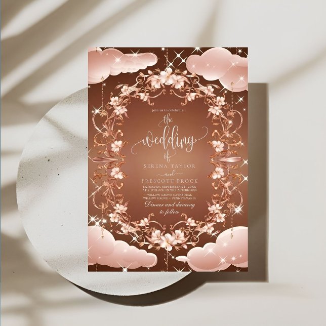 Invitation Rose Whimsical Gold Ornate Floral Mariage (Créateur téléchargé)