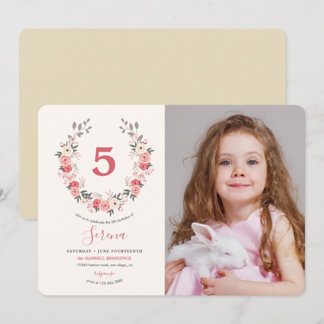 Invitation Rose Wreath Cinquième anniversaire (Devant / Derrière)