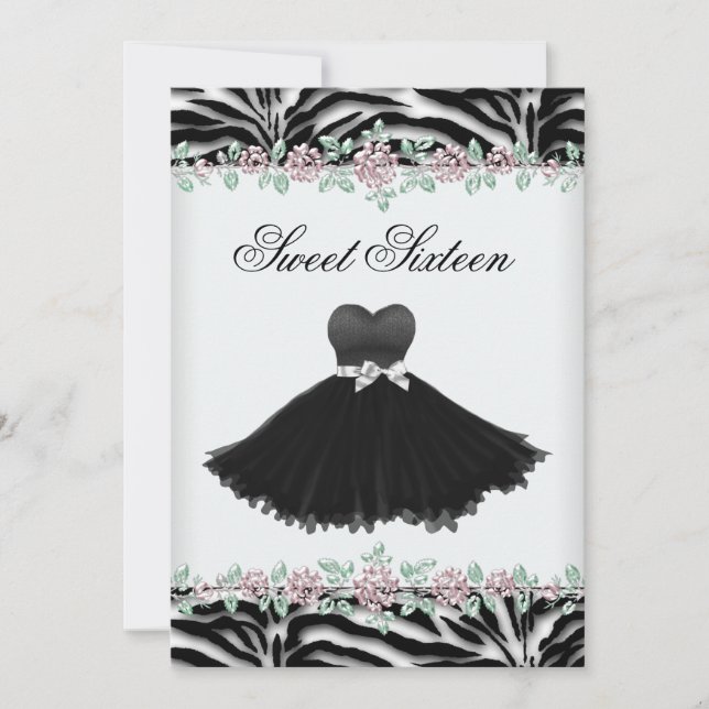 Invitation Rose Zebra Sweet sixteen fête d'anniversaire (Devant)