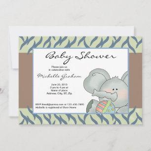 Invitation Rose Zèbre rayé Baby Eléphant Douche