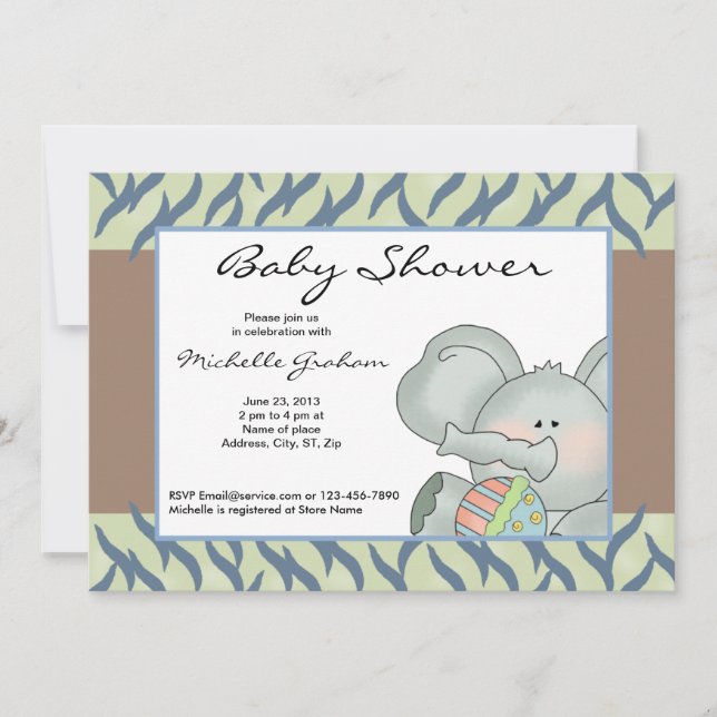 Invitation Rose Zèbre rayé Baby Eléphant Douche (Devant)