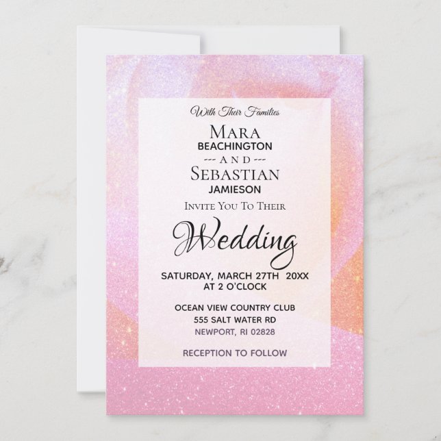 Invitation *~* Rosebud Faux Parties scintillant rose Mariage  (Devant)