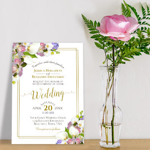 Invitation Rosebuds roses & Calla Lilies Or et Mariage rose