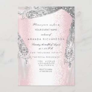 Invitation Rosée Douce 16e Robe Diamante Gris d'Argent