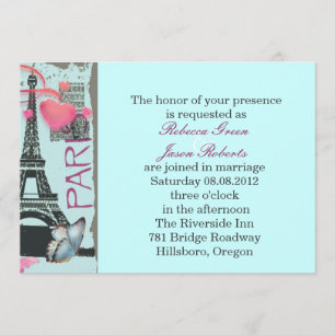 Invitation rosée paris eiffel tour destination mariage