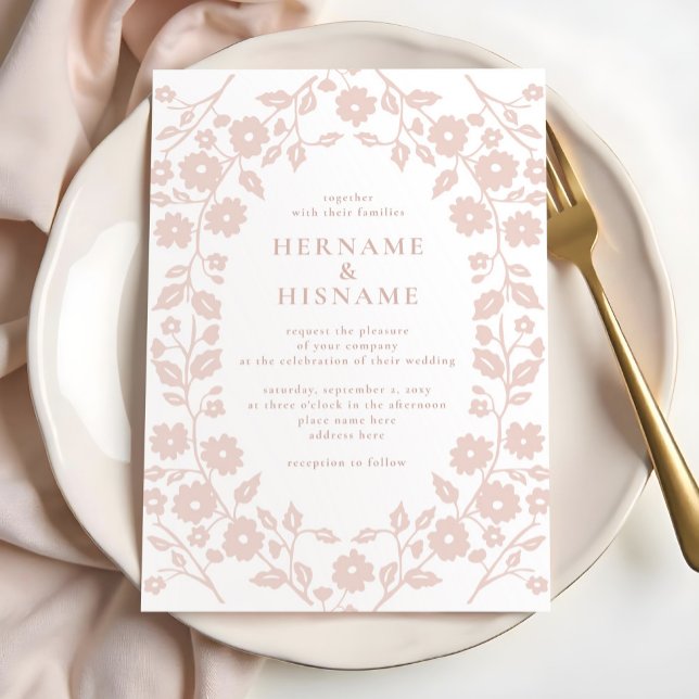 Invitation Rosée rousse rose simple moderne Folle Mariage flo (Créateur téléchargé)