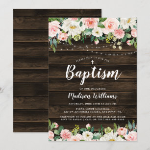 Invitation Rosée Rustique Floral String éclaire le Baptême de