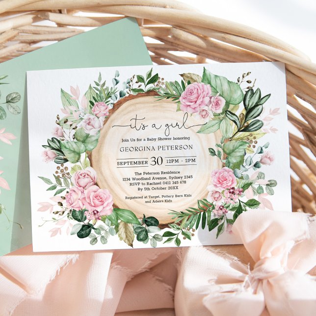 Invitation Roseraie rose Dusty Jardin Botanique Baby shower f (Créateur téléchargé)