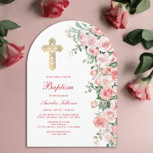 Invitation Roses à Fleur de Peau Rose pour Baptême