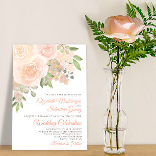 Invitation Roses abondants Élégant Coral Peach Floral Mariage