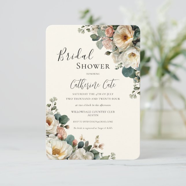 Invitation Roses Anciennes Floral Mariage  (Debout devant)