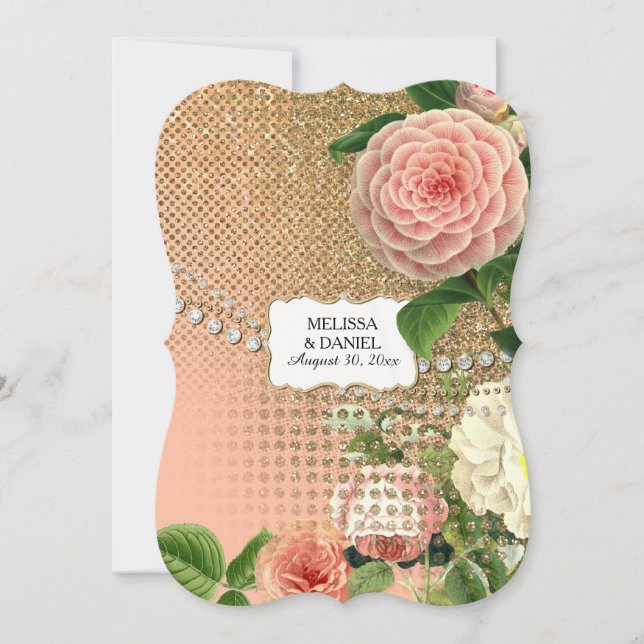 Invitation Roses anglaises vintage Glam Old Hollywood Regency (Devant)
