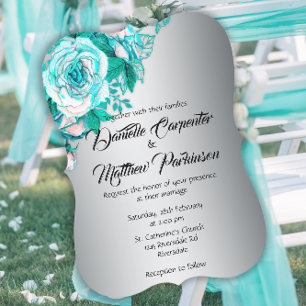 Invitation Roses Aqua et Mariage incurvé Silver Elegance